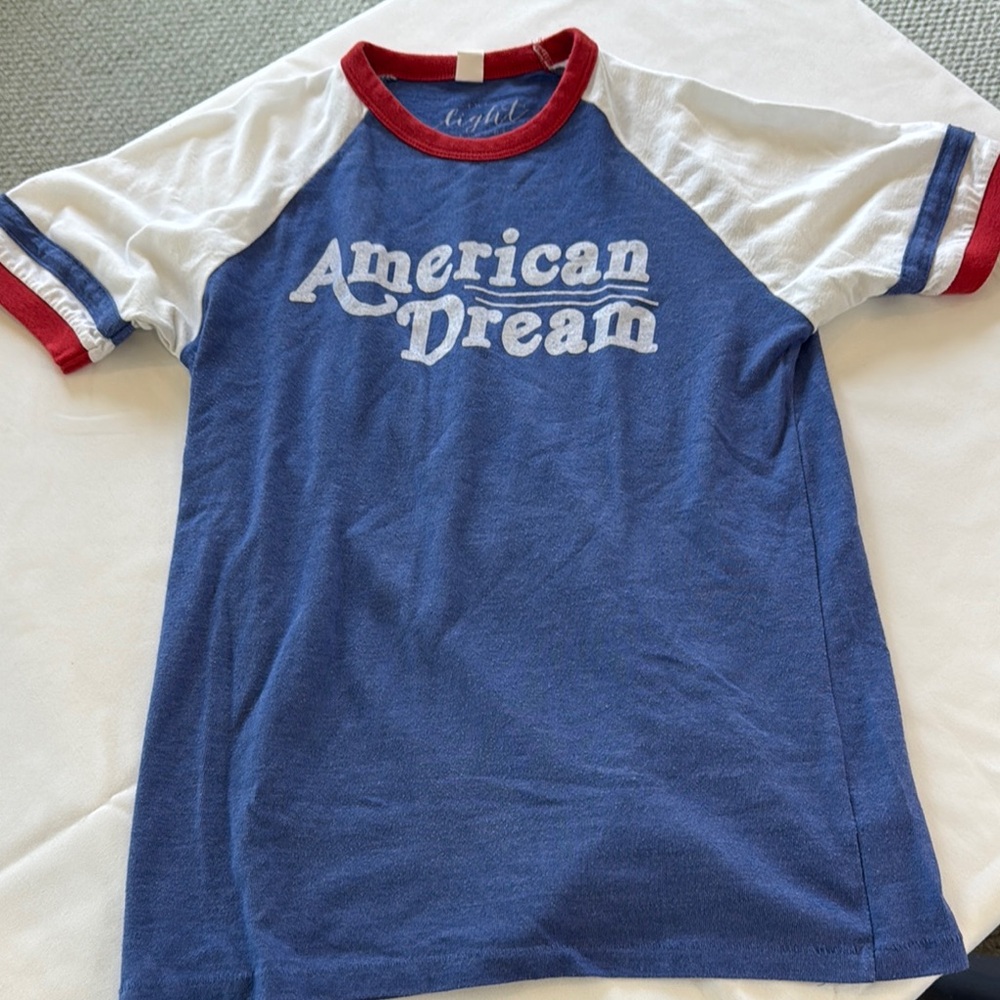 Blue and White Raglan Short Sleeve Tee